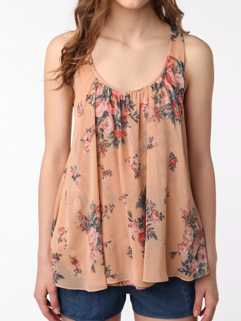 Kimchi Blue Peach Floral Sleeveless Swing Camisole by Urban Outfitters